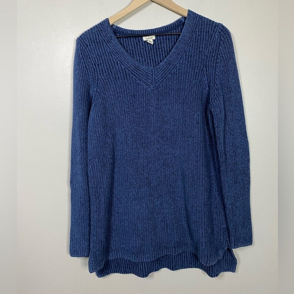 LL Bean navy blue women vneck sweater large - Picture 1 of 8